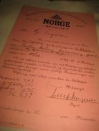Kvitering fra BRANDFORSIKRINGSSELSKABET NORGE 10 12 1921 Polise nr 502178