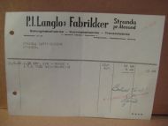 Faktura fra P I Langlos Fabrikker Stranda pr Ålesund 31 8 48
