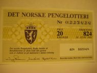 1985 trekning 824 DET NORSKE PENGELOTTERI Nr 0223424
