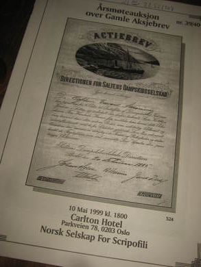 ÅRSMØTEAUKSJON OVER GAMLE AKTIEBREV 1999