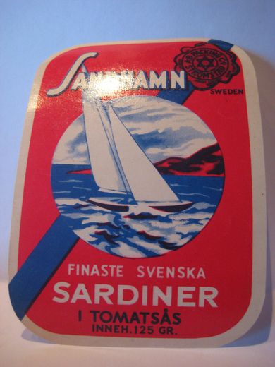 SANDHAMN SARDINER, fra STRØMSTAD PACKING CO, STRØMSTAD.