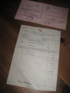 Faktura fra Conrad Langaards Kommisjonslager Bergen 16 MAI 1955 Samt postgiro kvittering med stempel BLAKSÆTER 18 5 55 for innbetalt beløp Selges samla
