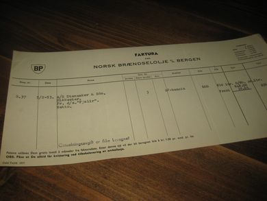 NORSK BRÆNDSELOLJE BERGEN 5 2 1953 B 37
