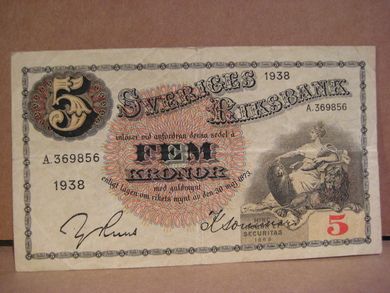1938 5 KRONOR pen med bretter