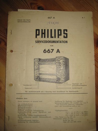 Phillips sercice dokumentasjon for 667A. 1938-39.