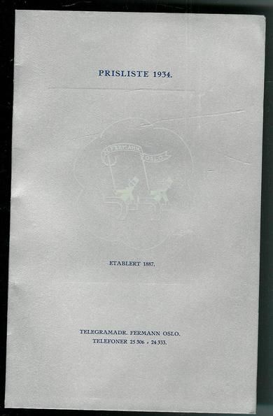 1934, PRISLISTE fra FERMANN, OSLO.