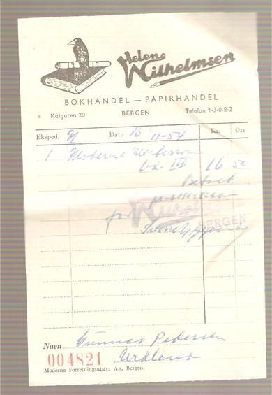 HELENE WILHELMSEN BOKHANDEL BERGEN 1954