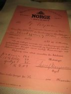 Kvitering fra BRANDFORSIKRINGSSELSKABET NORGE 10 12 1921 Polise nr 502179