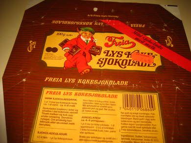 Papiret til FREIA lys kokesjokolade 80 tallet