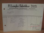 Faktura fra P I Langlos Fabrikker Stranda pr Ålesund 14 10 48