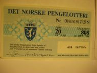 1984 trekning 808 DET NORSKE PENGELOTTERI Nr 0899726