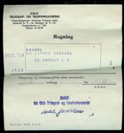 Regning fra OSLO TELEGRAF- OG TELEFONKASSERER. 1954.