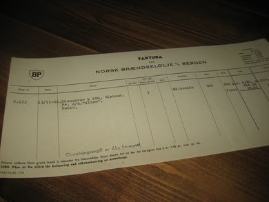 NORSK BRÆNDSELOLJE BERGEN 13 11 1952 B 122