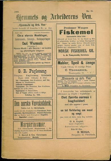 1893 nr 035 Hjemmets og Arbeidernes Ven