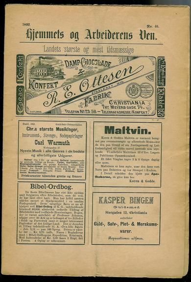 1892 nr 046 Hjemmets og Arbeidernes Ven