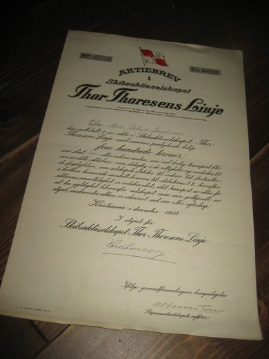 Thor Thorsens Linje Kristiania December 1918 Med 11 utbyttekuponger