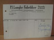 Faktura fra P I Langlos Fabrikker Stranda pr Ålesund 20 11 48