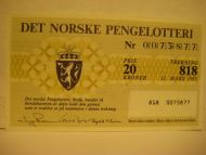 1985 trekning 818 DET NORSKE PENGELOTTERI Nr 0073877