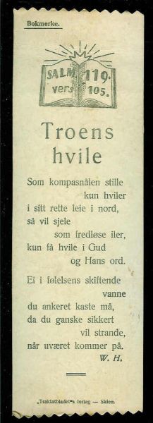 Troen Hvile bokmerke fra 40-50 tallet