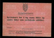 Byttekort for 5 kg sams filler og andre filler enn strikkede ullfiller. 1942.