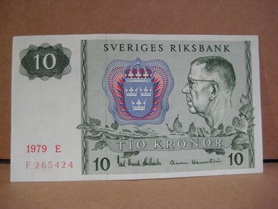 1979 E 10 KRONOR F 265424 strøken seddel