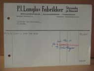 Faktura fra P I Langlos Fabrikker Stranda pr Ålesund 28 9 50