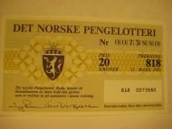 1985 trekning 818 DET NORSKE PENGELOTTERI Nr 0073880