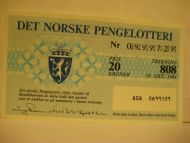 1984 trekning 808 DET NORSKE PENGELOTTERI Nr 0899729