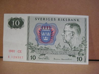 1981 CE 10 KRONOR E 129387 strøken seddel