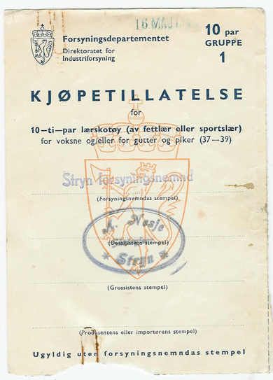 KJØPETILLATELSE fra 1944. Forsyningsnemnda i Stryn / A. Nesje, Stryn