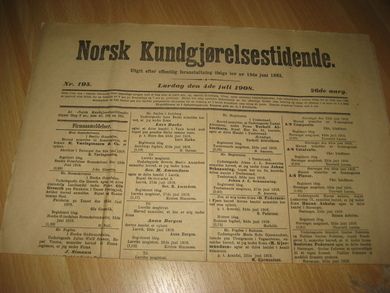 1908 nr 195 Norsk Kundgjørelsestidende