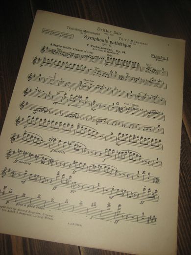 Tschaikowsky, Op. 74, Symphonie pathetique, dritter satz, Flauto I, 1925.