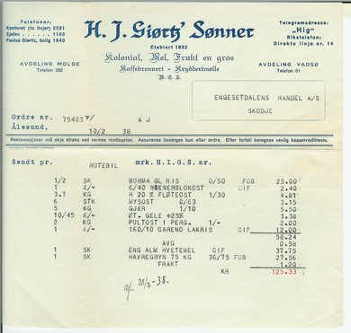 H J Giørtz Sønner Aalesund 1938