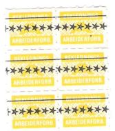 Gule fagforeningsmerker fra Beklednings Arbeider Forbundet 6 blokk