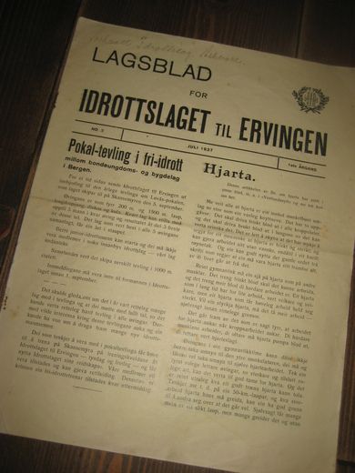 1937 nr 003 LAGSBLAD FOR IDROTTSLAGET ERVINGEN- BERGEN