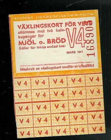 VEXLINGSKORT for HVETE MJØL o BRØD mars 1947