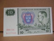 1990 EA 10 KRONOR B 277555 strøken seddel