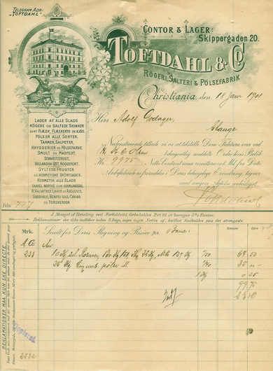 TOFTEDAHL & CO Christiania Røgeri Salteri & Pølsefabrik 1901