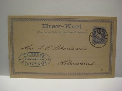 CHRISTIANIA 13 6 82 Fra C BRUUN SKIBSMÆGLER CHRISTIANIA