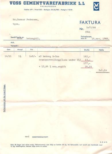 VOSS CEMENTVAREFABRIKK 1966