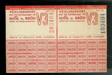 VEXLINGSKORT for MJØL o BRØD sept 1945
