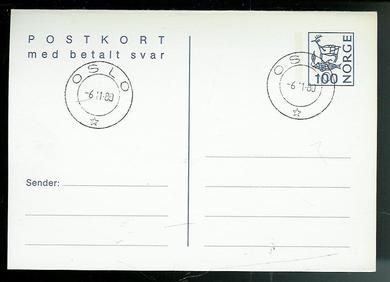 Helleristning. POSTKORT med betalt svar. Stempla 6.11.1980.