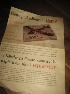 Reklamesak fra Hjemmet, Album FART i Fortid, Nutid og Fremtid, 1938. 