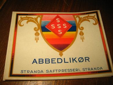 Etikett ABBEDLIKØR fra Stranda Saftpresseri 60-70 tallet Lag din egen likør og bruk en dekorati etikett
