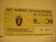 1985 trekning 836 DET NORSKE PENGELOTTERI Nr 0861371