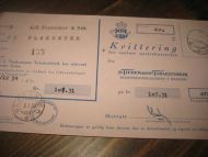 Kvitering fra Tiedemanns Tobaksfabrik for innbetaling Kr 107 31 stempla BLAKSETER 23 XII 54