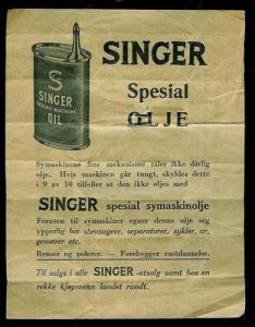 Reklamesak for SINGER SPESIAL OLJE