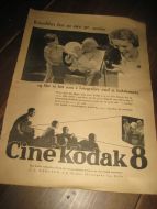 Reklamebilde fra Hjemmet 1939, Cine Kodak 8, meget pen i glass og ramme, ca 28*37 cm stor.