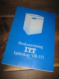 Bruksanvisning ITT kjøleskap VR-151.1985.