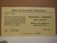 1964,serie 1, billett fra Møre og Romsdal Fylkesbåtar, Magerholm- Sykkylven eller omvendt, no. 14028